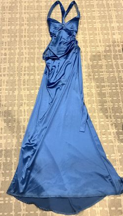Macys Blue Backless Long Prom Dress 