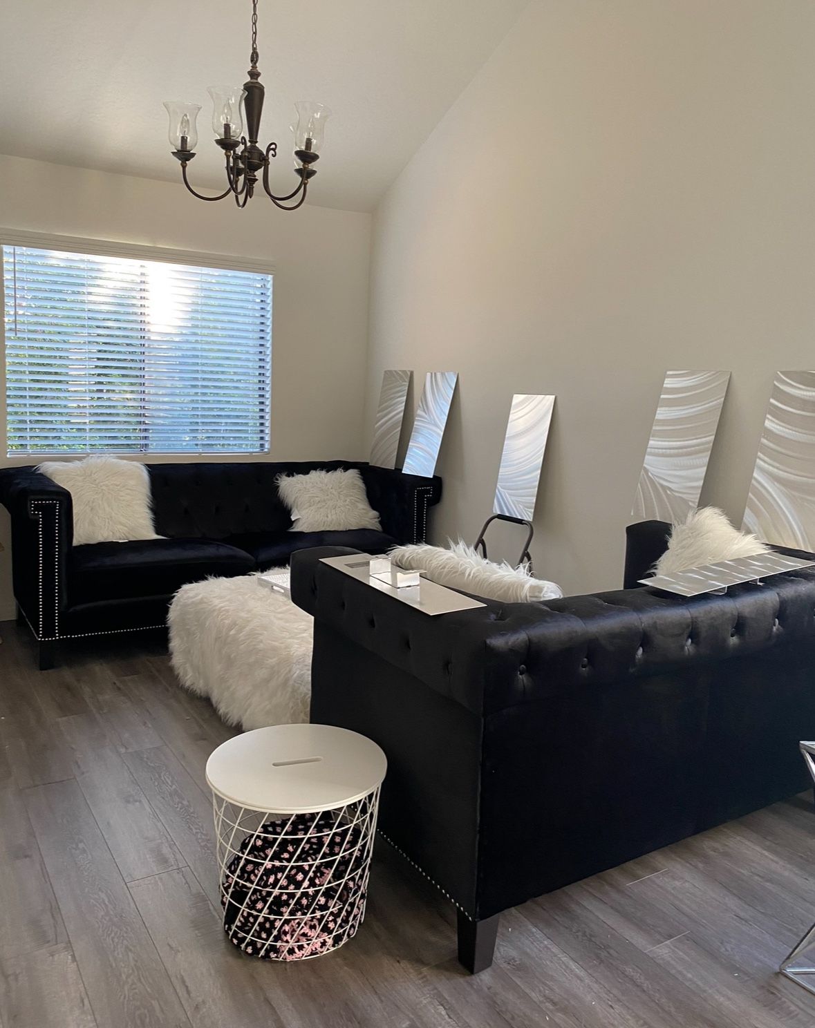 Black Velvet Tufted Sofa + Love Seat / Two Couches