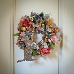 Cat Lovers Easter Wreath - Silver