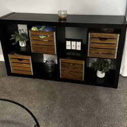 Black 8 Cube Shelf With Bins