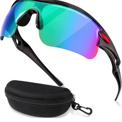 Brandnew Sports Sunglasses for Men Women Youth Baseball Fishing Cycling Running Golf Motorcycle Glasses Sports Sunglasses-Black&ren
