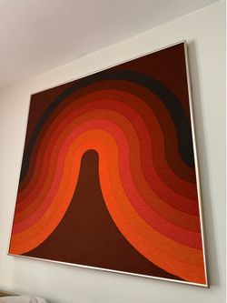 Large 70s material artwork with metal frame