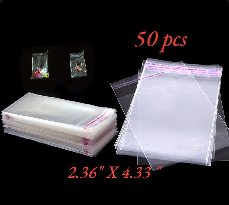 50 pcs, Self-adhesive Packaging Bags
2.36x4.33 inch, 
Used for jewelry, craft supplies, snacks, beads, packaging, small shops, Self-adhesive Small It