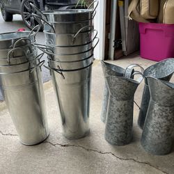 Galvanized Steel Flower Pitchers And Vases (Read Description)