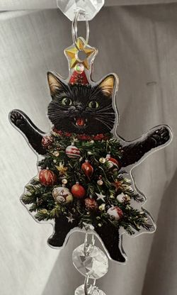 Christmas Tree Kitty Suncatcher 