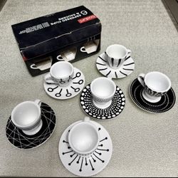 Set of 6 Espresso Cups and Saucers