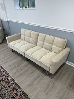 Cream Tufted Futon Sofa