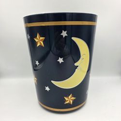 Vtg 90s Home Trends Midnight Celestial Star Moon Sun Blue Bathroom Waste Basket