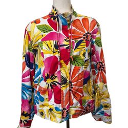 Coldwater Creek Zip Up Jacket Bright Floral Long Sleeve Denim Women’s Size 14