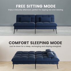 Dark Blue Convertible Futon Sofa Bed