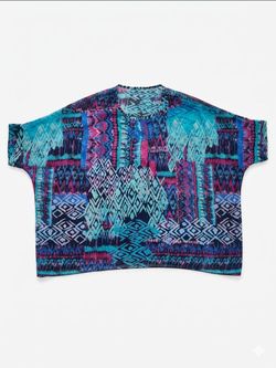 Colorful baggy short sleeve sheer top, OS. EUC.