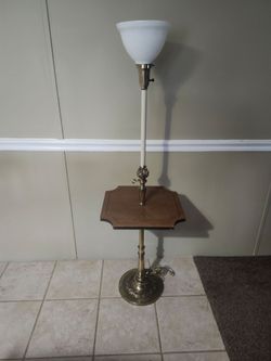 Brass Torchiere Floor Lamp with Side Table
