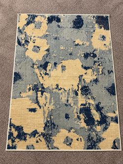 Abstract Area Rug Blue Gold Gray