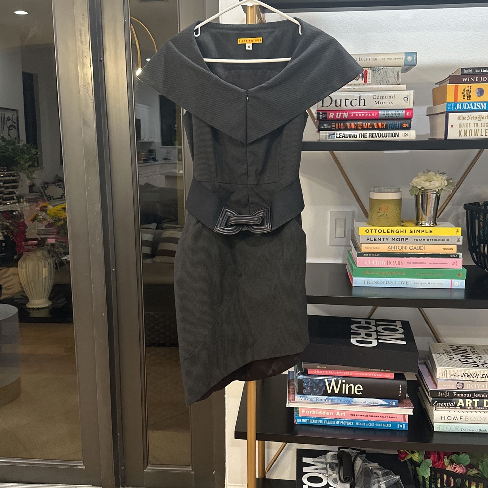 Alice And Olivia Black Pinstripe Asymmetrical Dress