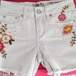 New Indigo Denim Embroidered White Shorts