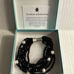 Dog House Pearl Nine-strand black crystal and pearl bracelet