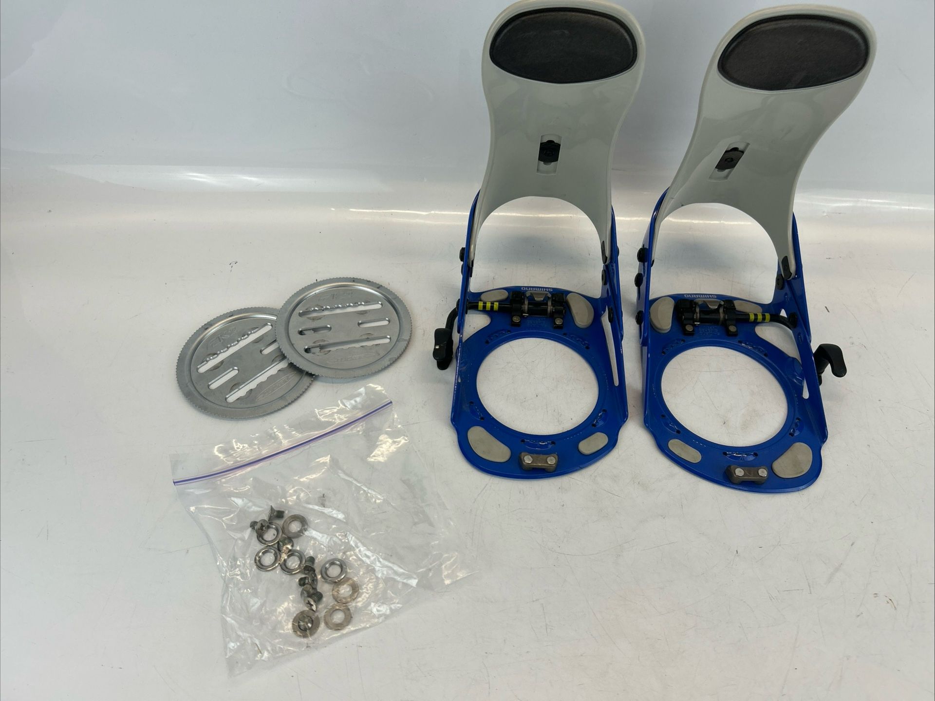 Shimano K2 Highback Step-In Snowboard Bindings Adult Large Blue Gray W/ Brackets