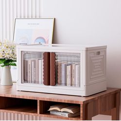 Stackable Storage Bins - Folding Storage Bins with Door and Wheels, Collapsible Plastic Storage Bins for Closets, Stackable Storage Organisers, Home a