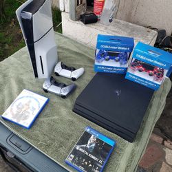 1 Game. 2 Controllers. 2024 Playstation 5 PS5 Slim 1TB $480! If you broke asF I have 2020 PS4 Pro 1TB Bundles. $260. Trade are welcome