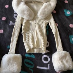 Fuzzy Cuff Cardigan Long Sleeve 