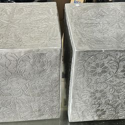 Pair of Silver Embossed Floral Side Tables