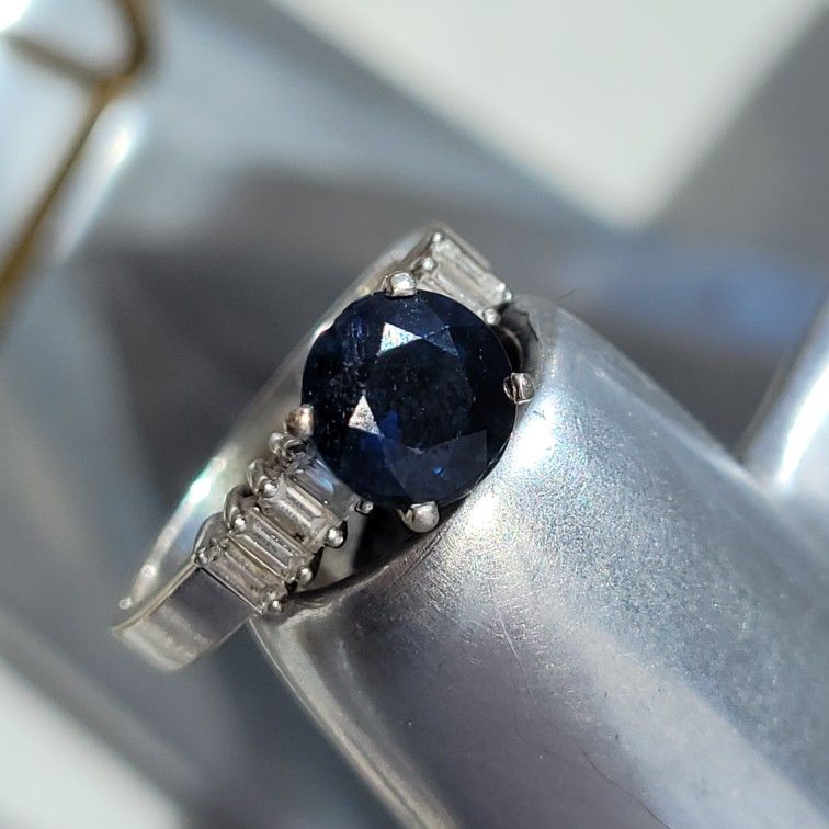 Real Gold Blue Sapphire Diamond Engagement Ring