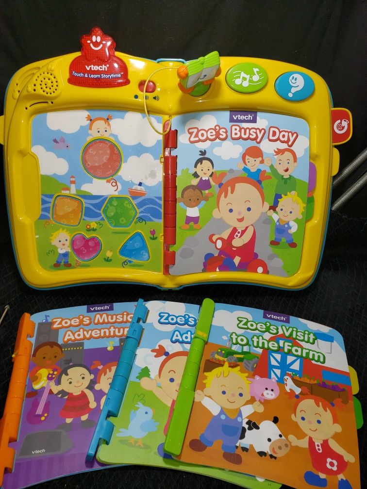 V tech touch and learn story time & 4 books