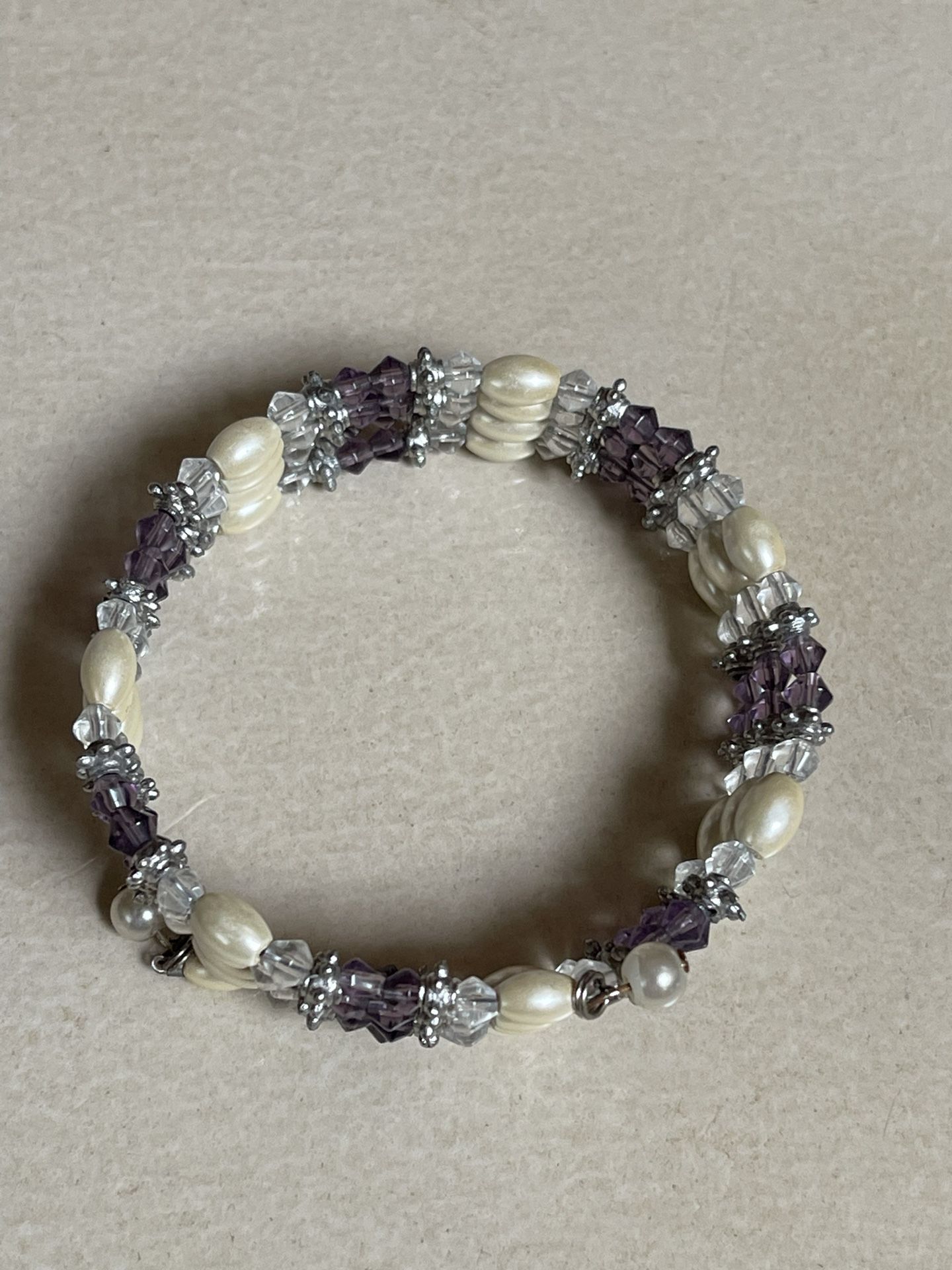Vintage Magnetic Bead Wrap Bracelet or Necklace. Purple & Clear