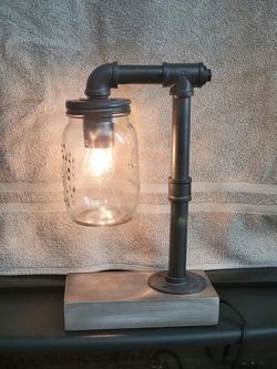 Brand New CLAXY Table Lamp Wooden Based with Mason Jar Shade Reading Bedroom Office Lamps with set of 4 T45 Bulbs