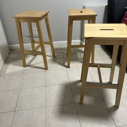 3 Well Built Wooden Stool Chairs 