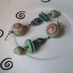 Hand Crafted Polymer Clay Statement Earrings. Spirals And Disks. Surgical Stainless Steel French Hooks. One Of A Kind . By RozzArtDesigns.