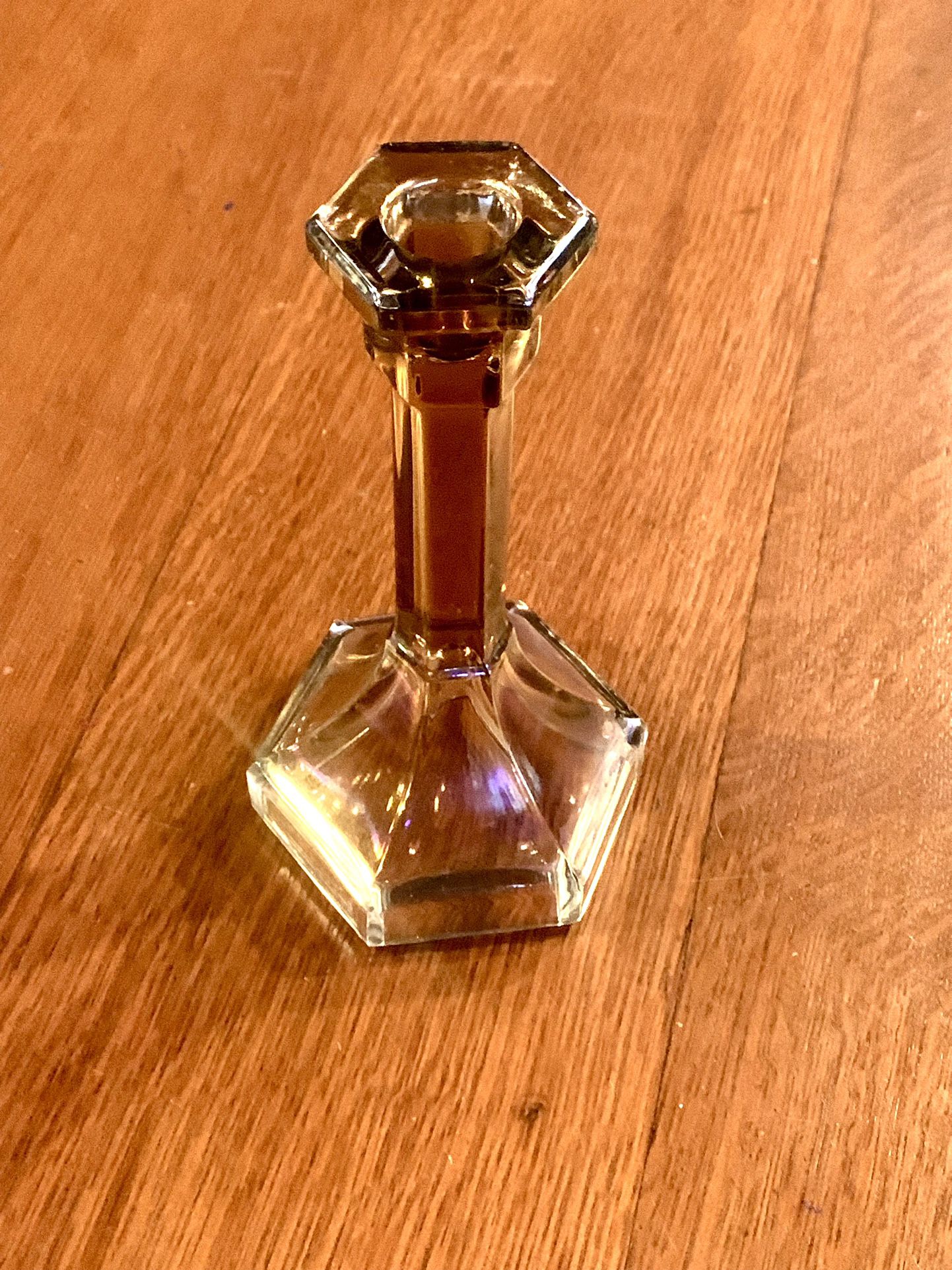 Vintage Marigold Iridescent Glass Candle Holder Orange 7” Tall