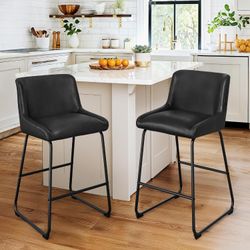 26 Inch Counter Height Bar Stools Set of 2, Faux Leather Upholstered Barstools with Back, Morden Bar Stools
