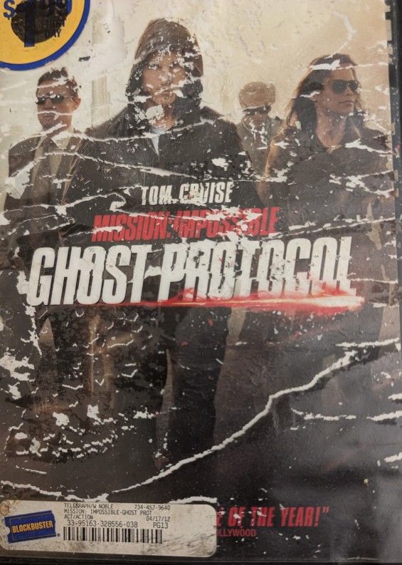 Ghost Protocol Mission Impossible With Tom Cruise 2011 Movie Video DVD (Mint), PG13, 132 Min Art Is Messed Up, X Rental.
Blamed for a terrorist atta