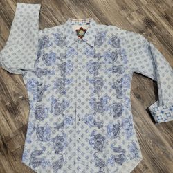 Robert Graham Shirt Mens 2X blue Paisley  Floral Shape Button Up Classic. Exc. Condition 