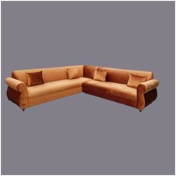 BRAND NEW 9x9ft SECTIONAL COUCHES, VELVET ORANGE FABRIC.  CUSTOM MADE AVAILABLE