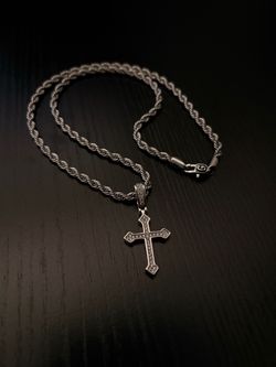 GLD 18”  White Gold Rope Chain + Iced Celtic Cross Pendant