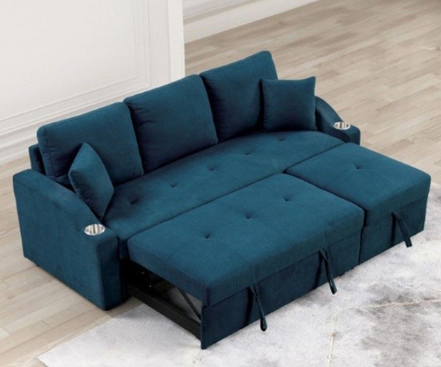 Brand New Blue Adjustable Sectional Sofa Sleeper 