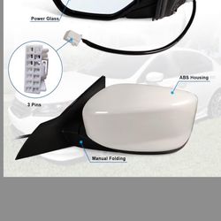 Left Driver side Mirror Fits 2013-2017 Honda Accord Sedan/Coupe with Power Glass without Heated without turn signals without Blind Spot Match White Re