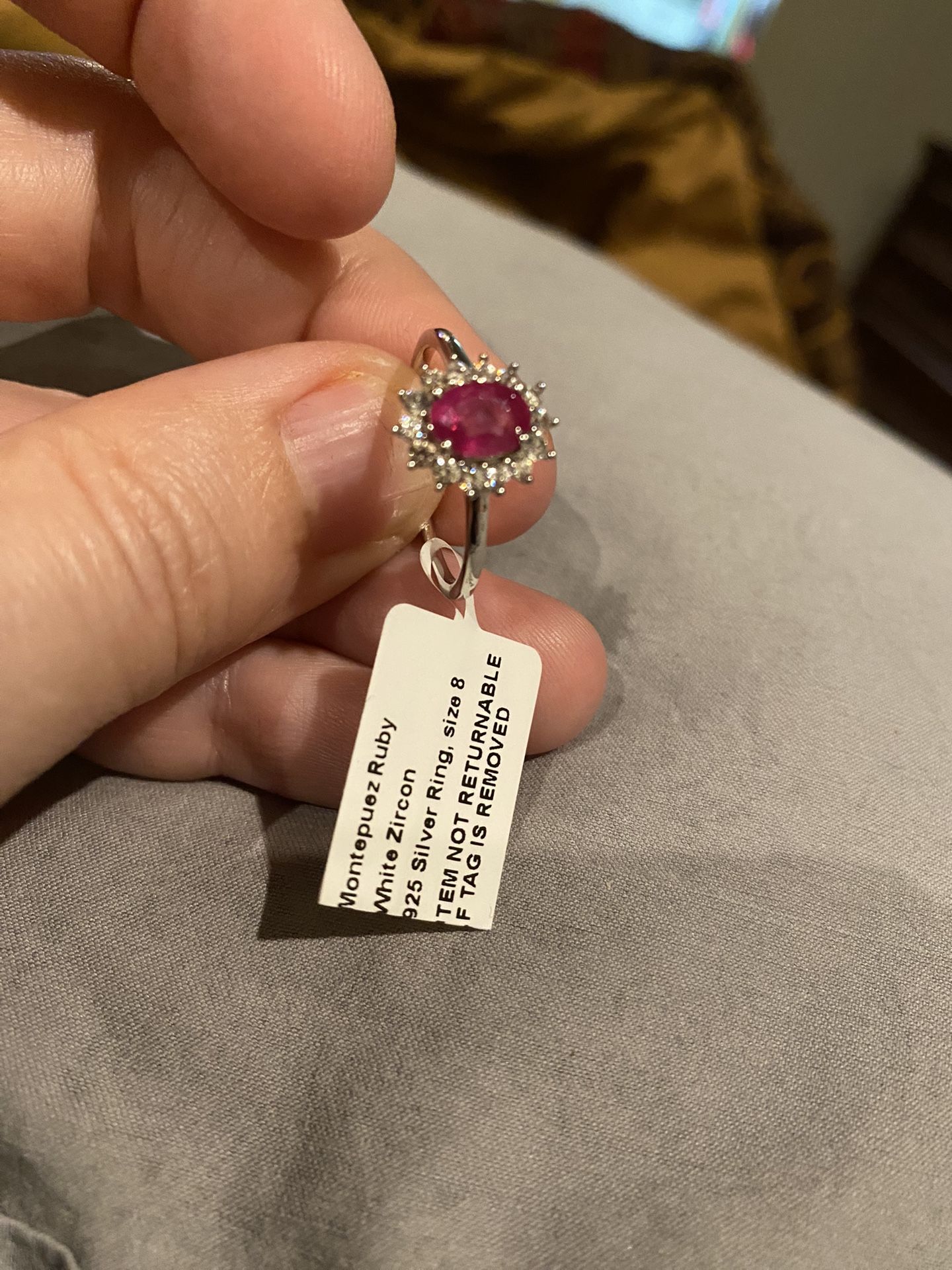 gorgeous ruby& zircon Ring in Platinum Over Silver - Sz 8 - new!