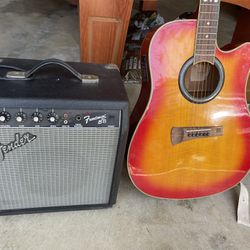 Acoustic Guitar With Amplifier And Microphone 
