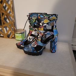 Multicolored Block Heels