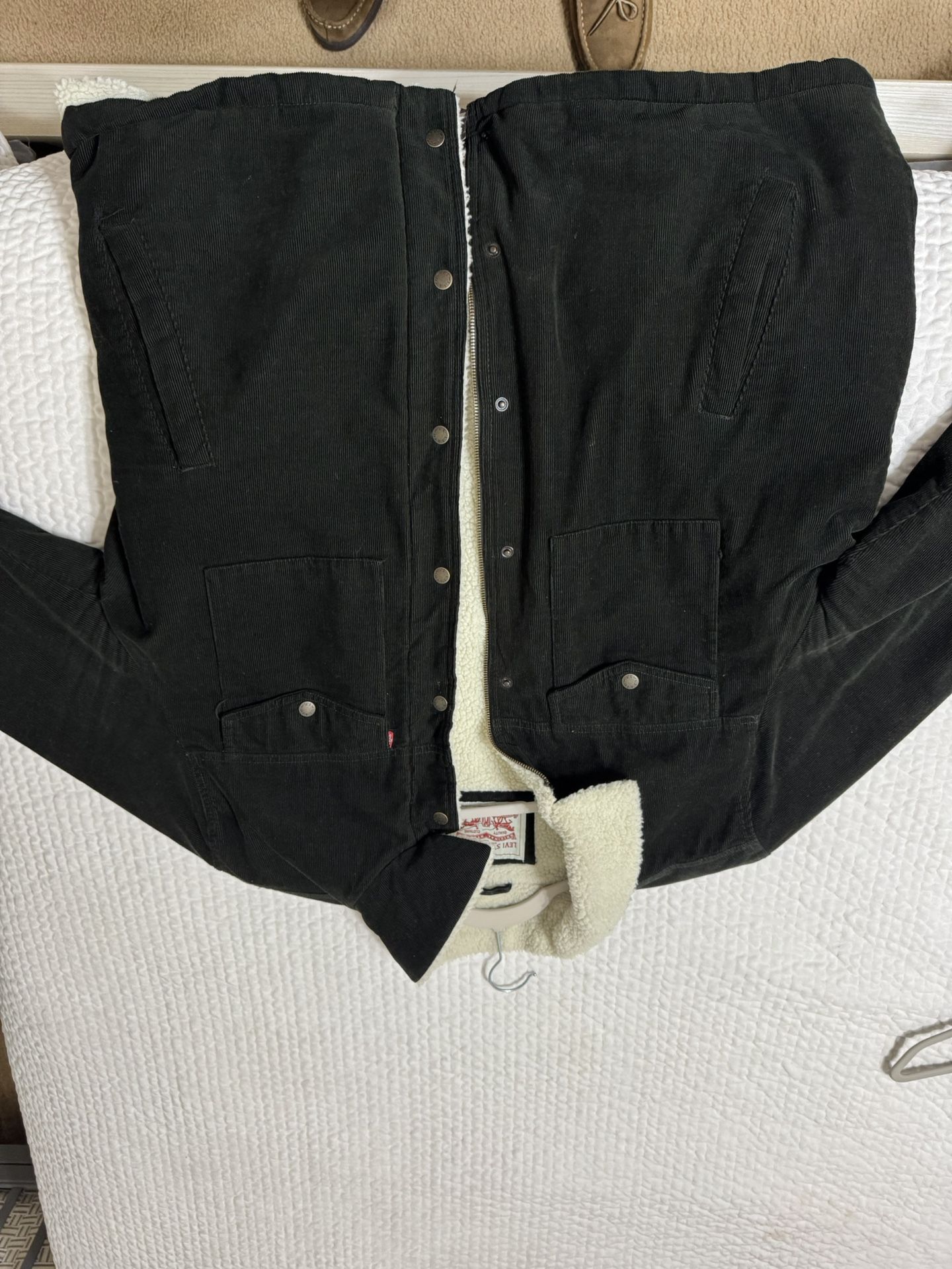 Dark Forest Green Corduroy Levi Sherpa Lined Trucker Jacket