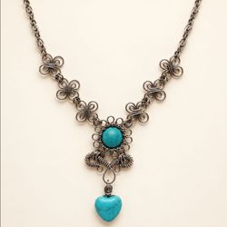 Silver Wire Turquoise Stone Heart Necklace