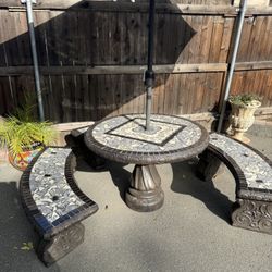 Authentic Mexican Concrete Table w/ 3 Benches 