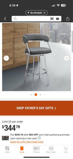 Set of 3 Armen Living Romilly Bar Stools — Brushed Steel + Grey