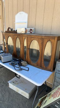 Antique oval cut glass wall cabinets