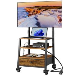 Rolling TV Stand with Mount and Fabric Drawer for 32-75" TV