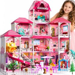 Brand New 4-Storey House for Girls Ages 3-7, Villa Playset with 2 Dolls and 12