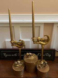 Angel candle holders with gold candle & 3 angel boxes